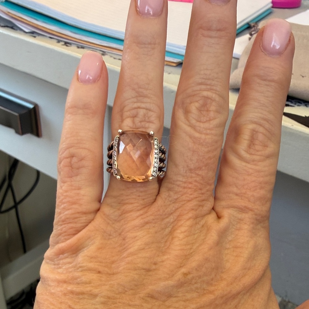 David Yurman Pink Champagne Stone Sterling Cable Ring size 6 - Picture 7 of 7